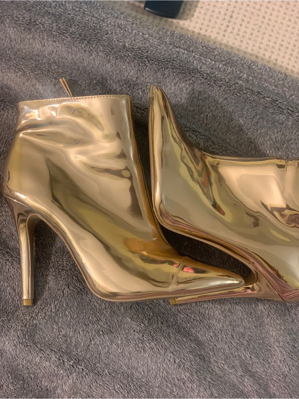 Gold High-Heel Pointed Ankle Boots for Women